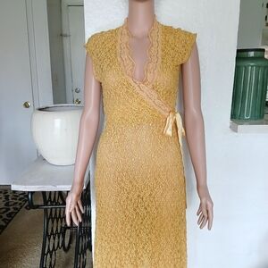Yellow Lace Wrap Dress